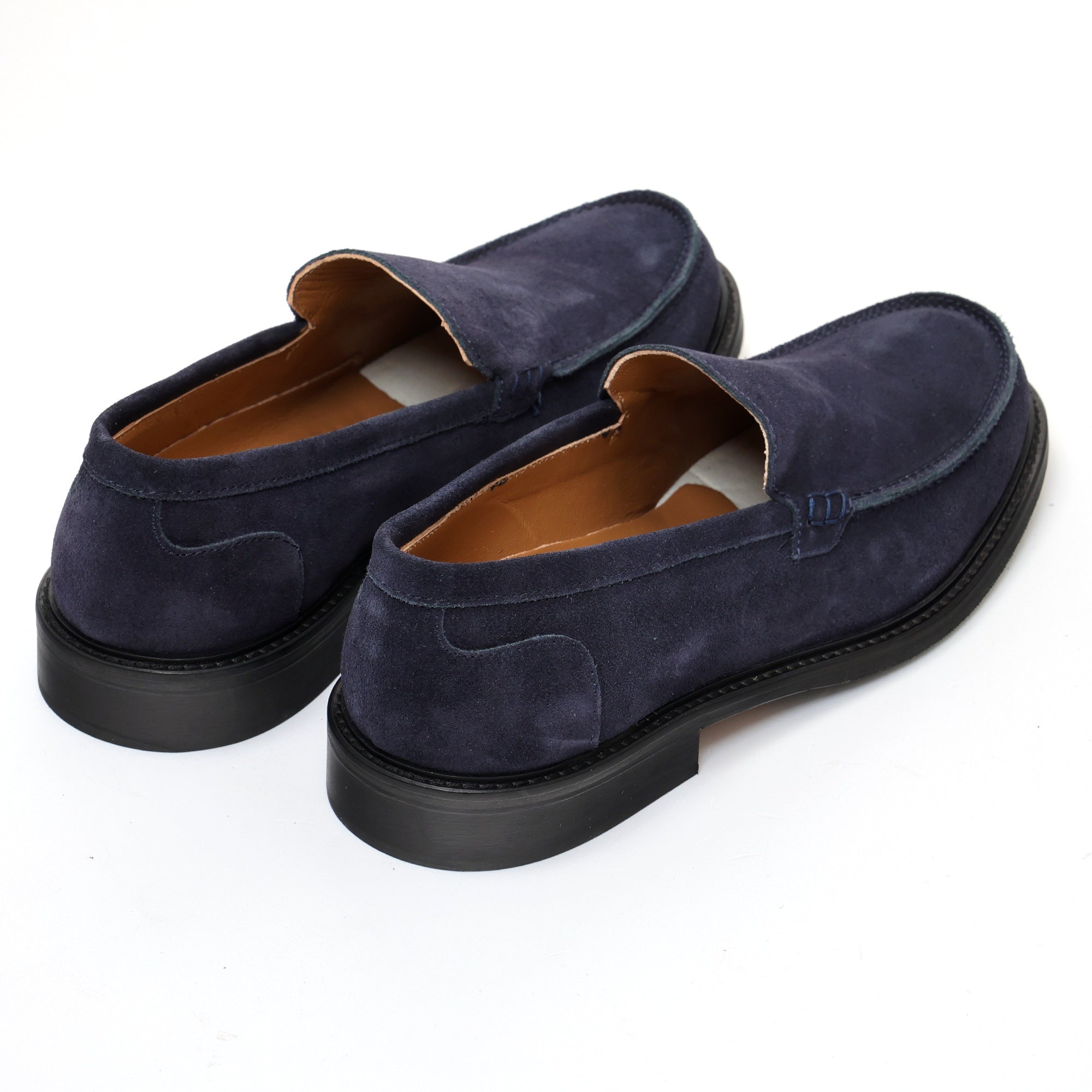 Mocassino liscio in pelle scamosciata  con fondo in cuoio antiscivolo Blu