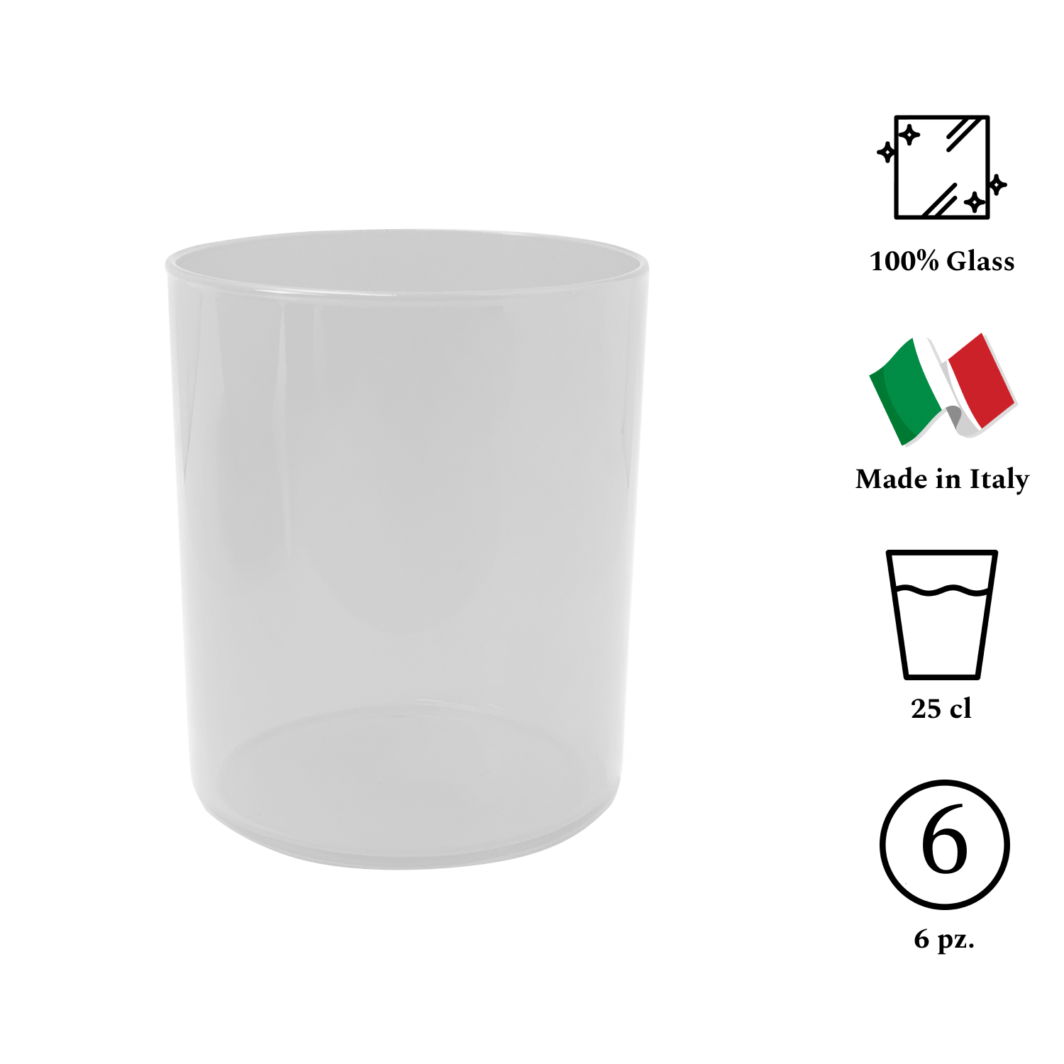 AERE Set 6 Bicchieri In Vetro 25Cl Bianco