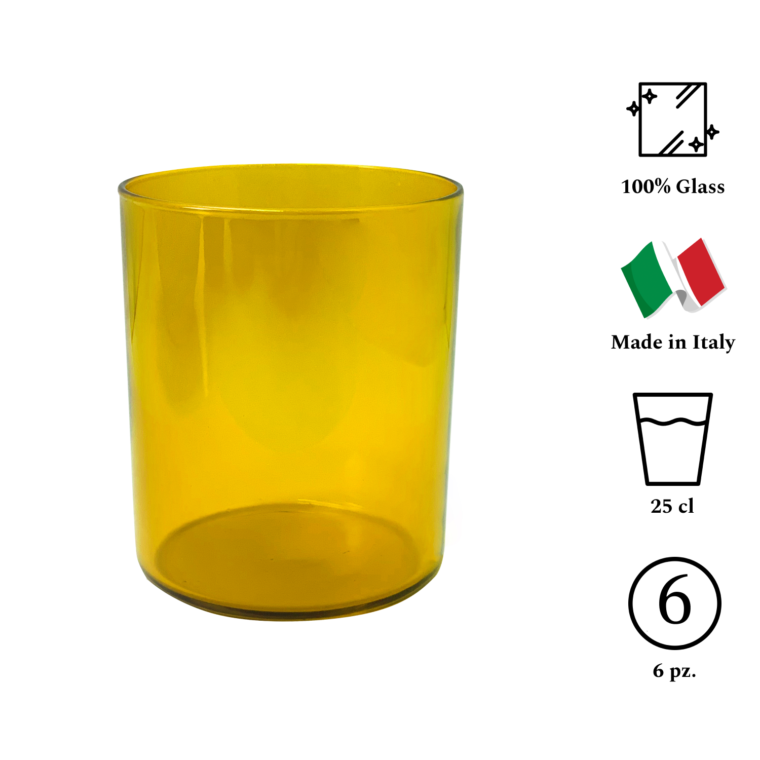 AERE Set 6 Bicchieri In Vetro 25Cl Giallo
