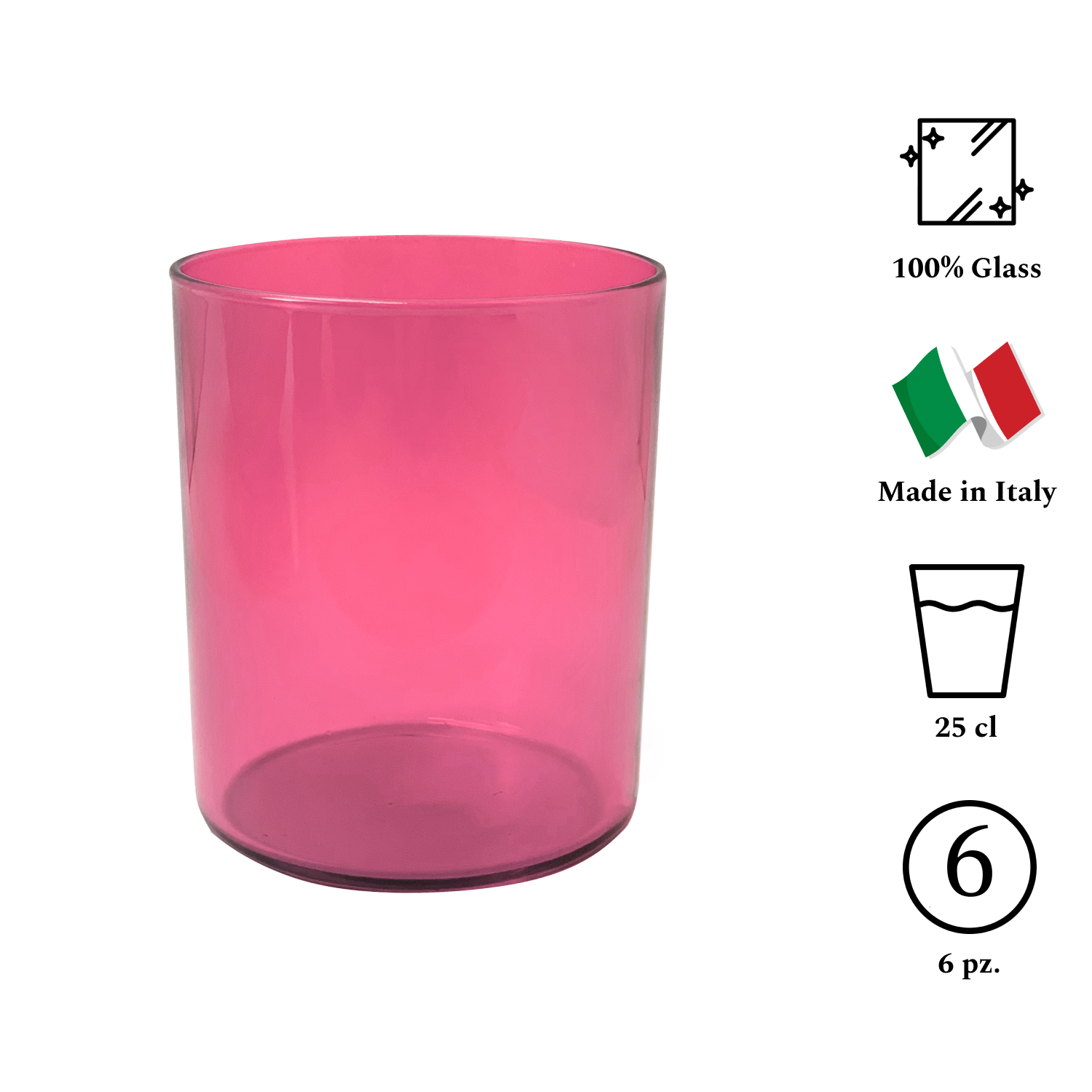 AERE Set 6 Bicchieri In Vetro 25Cl Rosa