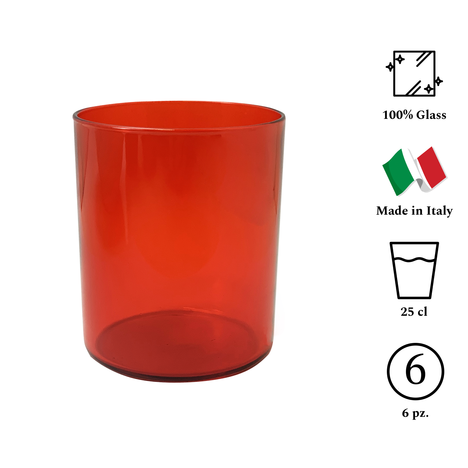 AERE Set 6 Bicchieri In Vetro 25Cl Rosso