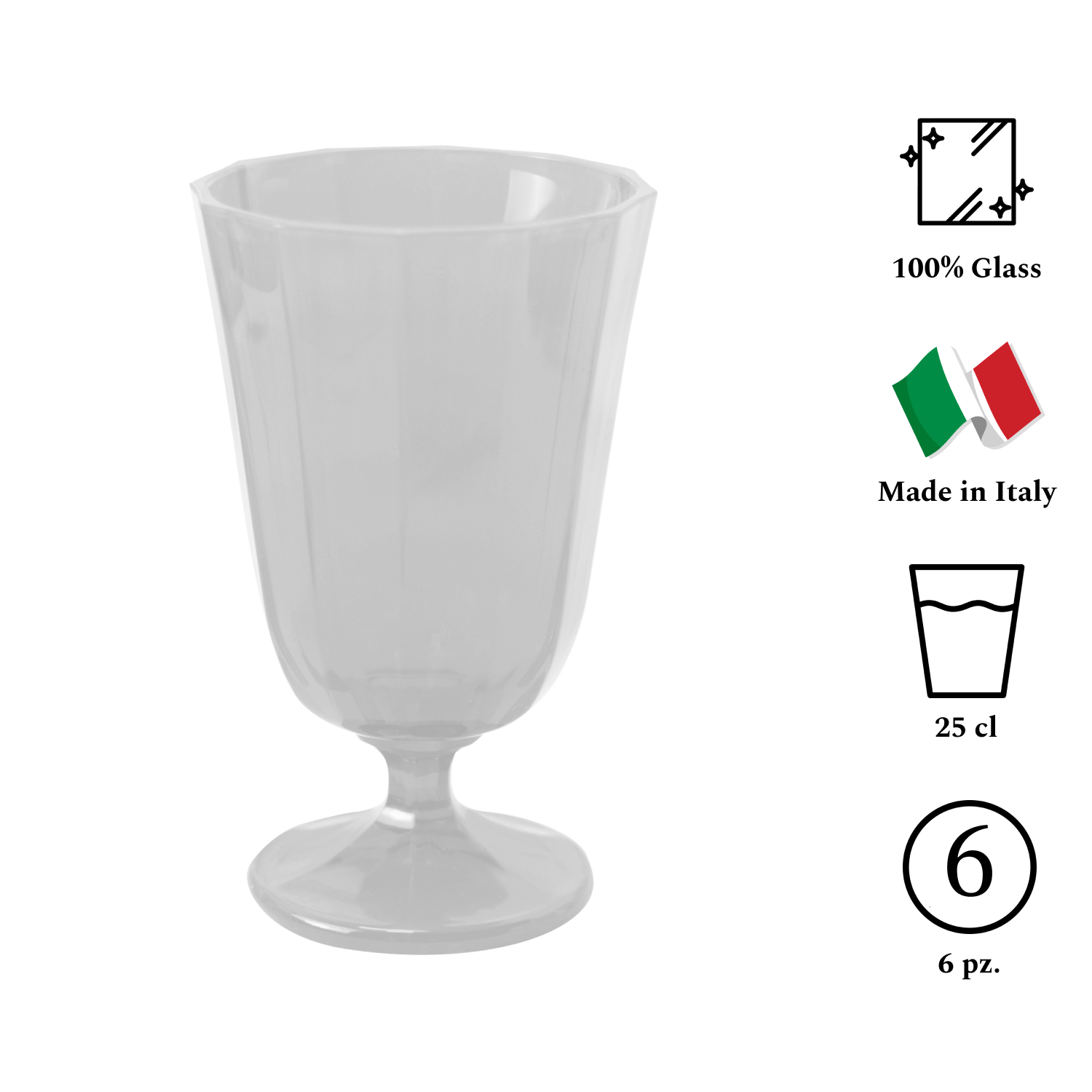 ANA Set 6 Calici Bassi In Vetro 25Cl Bianco