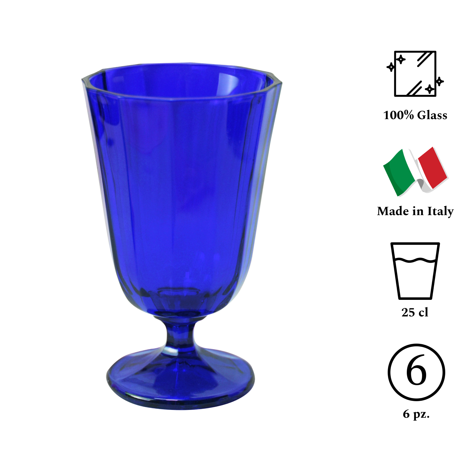 ANA Set 6 Calici Bassi In Vetro 25Cl Blu