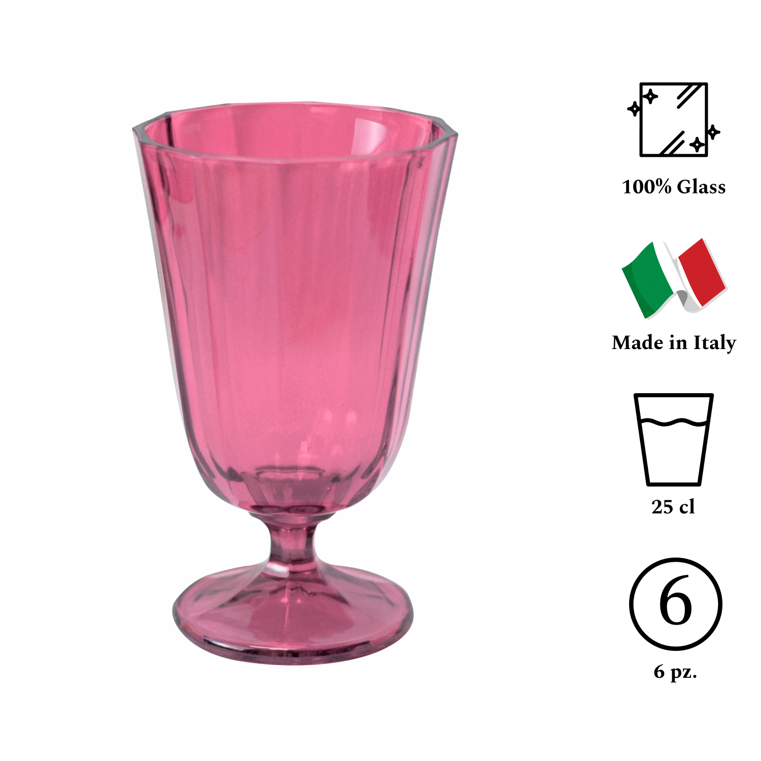ANA Set 6 Calici Bassi In Vetro 25Cl Rosa