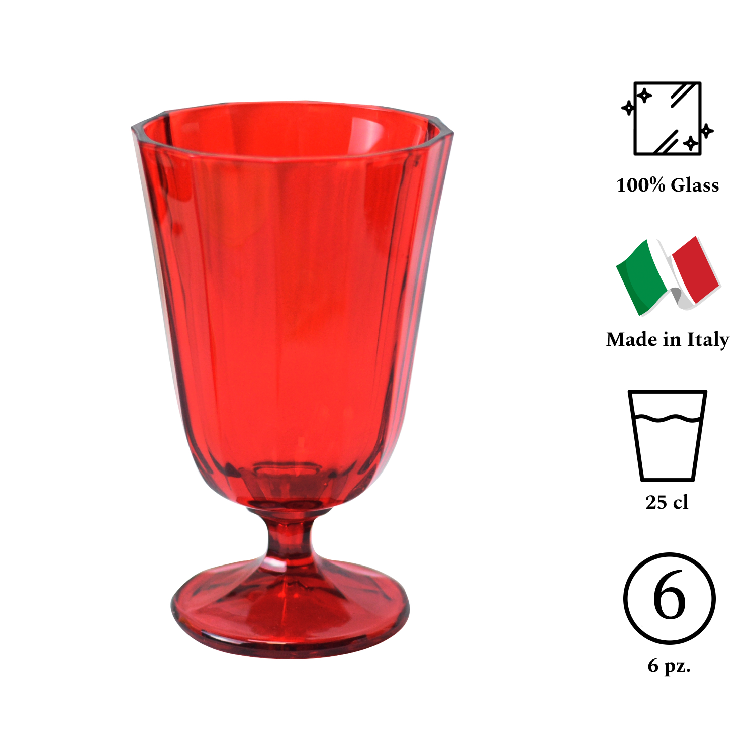 ANA Set 6 Calice Basso In Vetro 25Cl Rosso