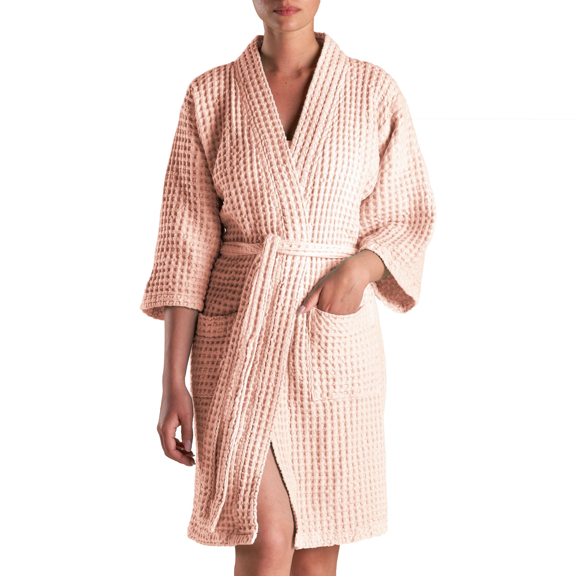 MILANO SOLE, Accappatoio kimono in nido d’ape,   seashell