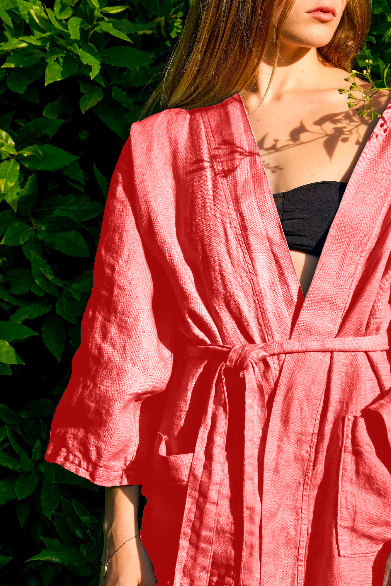 PANAMÀ SOLE, Accappatoio kimono in panama di lino,   Begonia