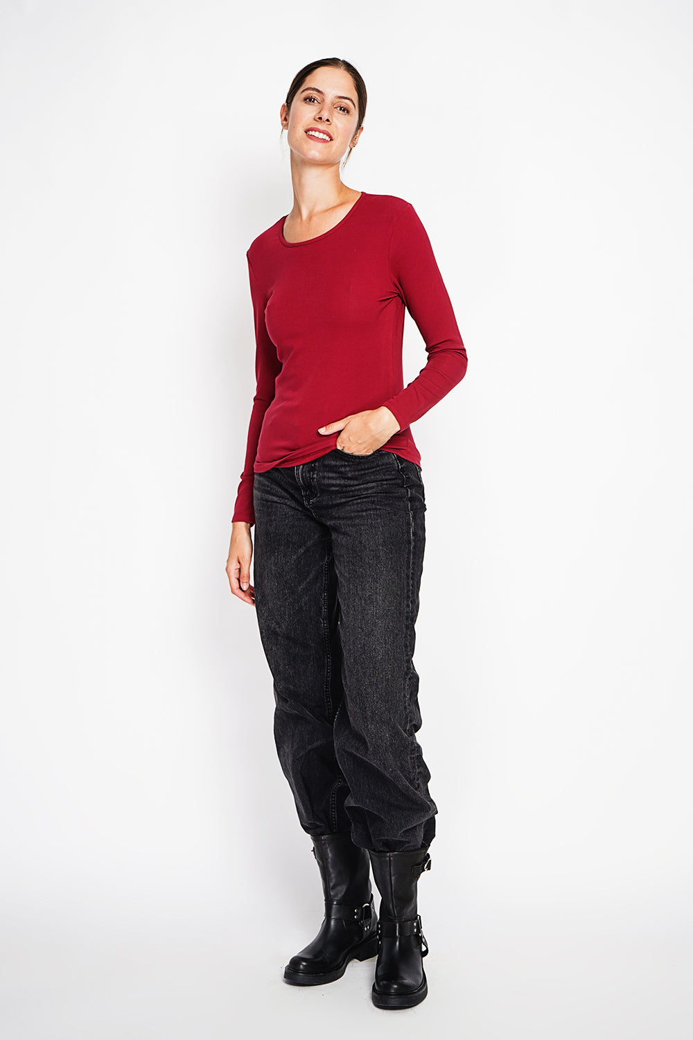 Maglione sottomaglione girocollo fodera termica manica lunga Bordeaux