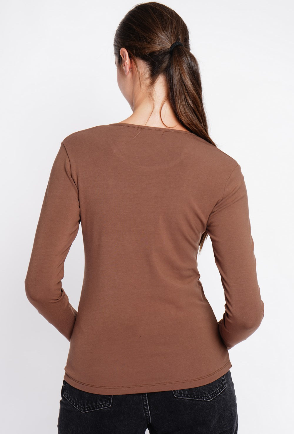 Maglione sottomaglione girocollo fodera termica manica lunga Marrone