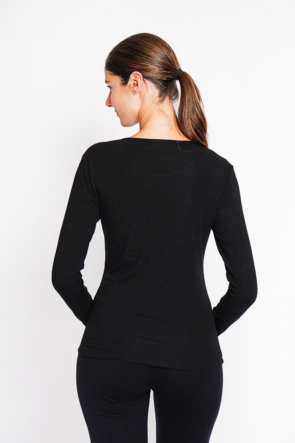 Maglione sottomaglione girocollo fodera termica manica lunga Nero