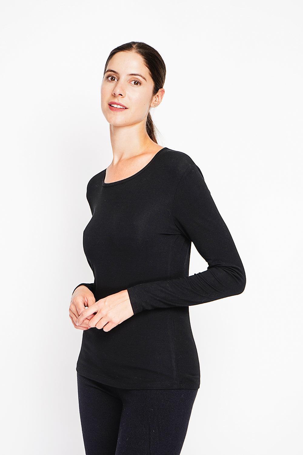 Maglione sottomaglione girocollo fodera termica manica lunga Nero