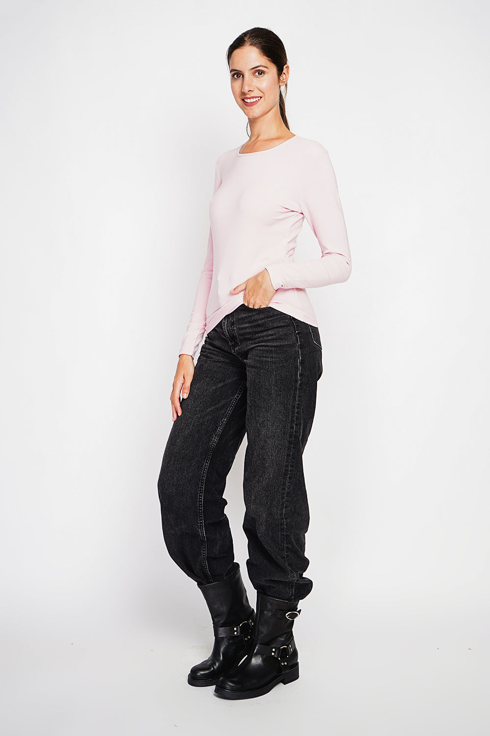 Maglione sottomaglione girocollo fodera termica manica lunga Rosa