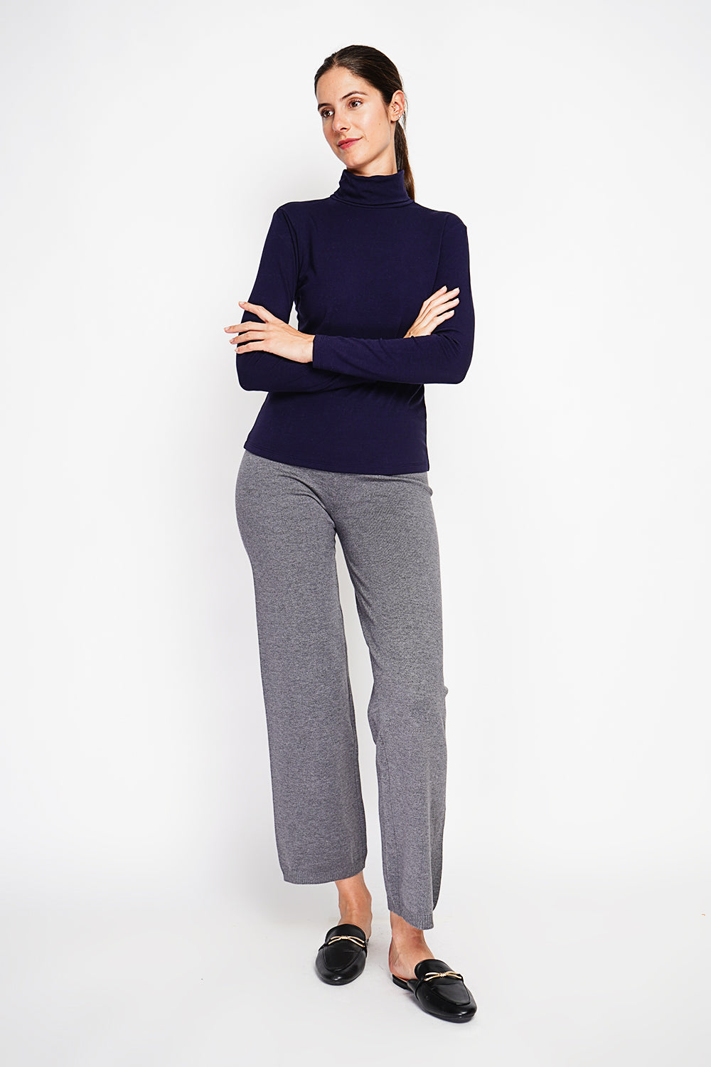 Maglione a collo alto con pelliccia termica e maniche lunghe Blu Notte
