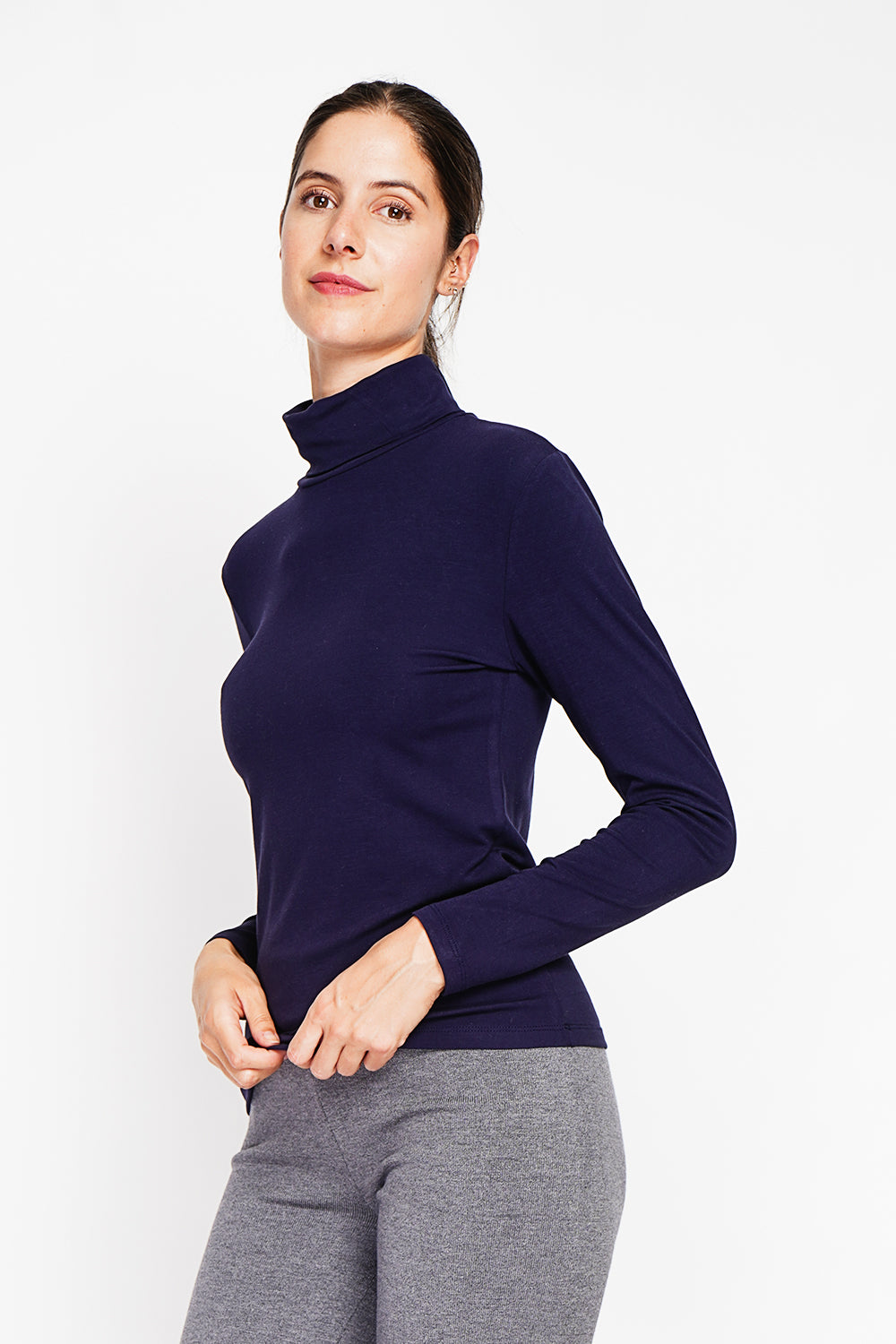 Maglione a collo alto con pelliccia termica e maniche lunghe Blu Notte