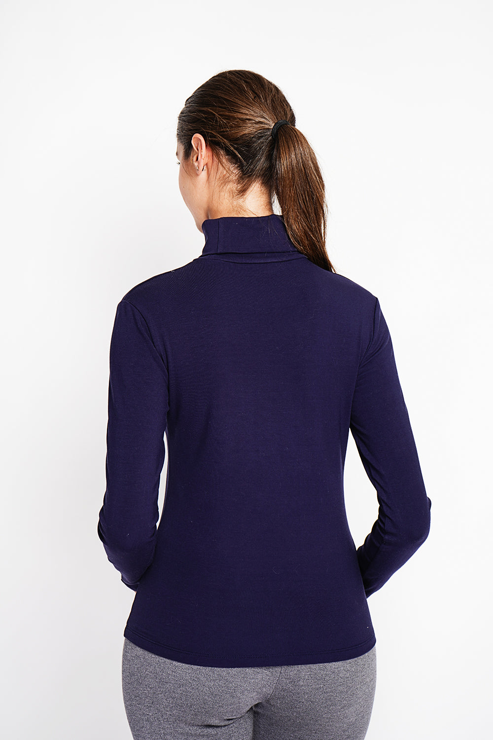Maglione a collo alto con pelliccia termica e maniche lunghe Blu Notte