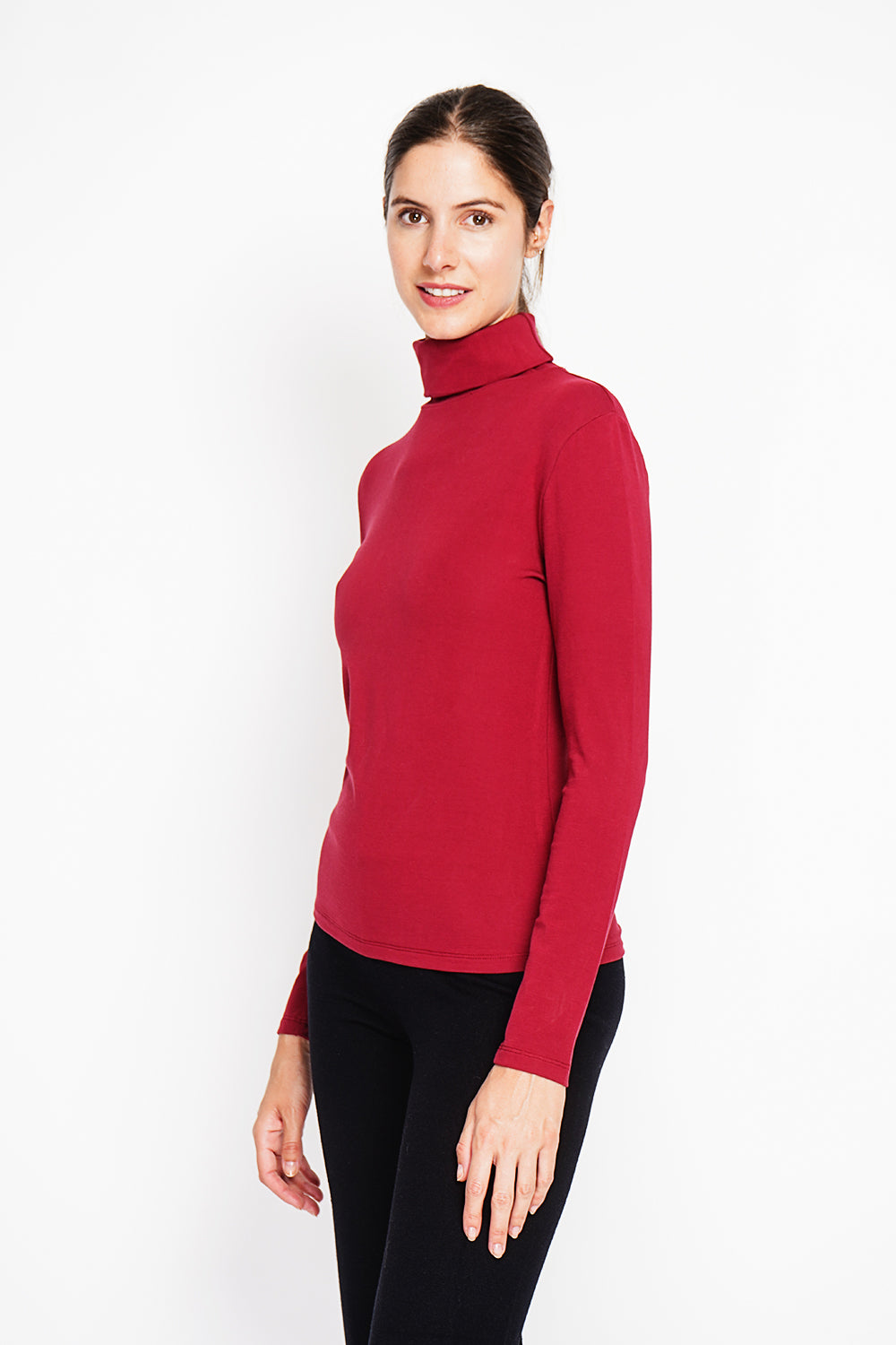 Maglione a collo alto con pelliccia termica e maniche lunghe Bordeaux