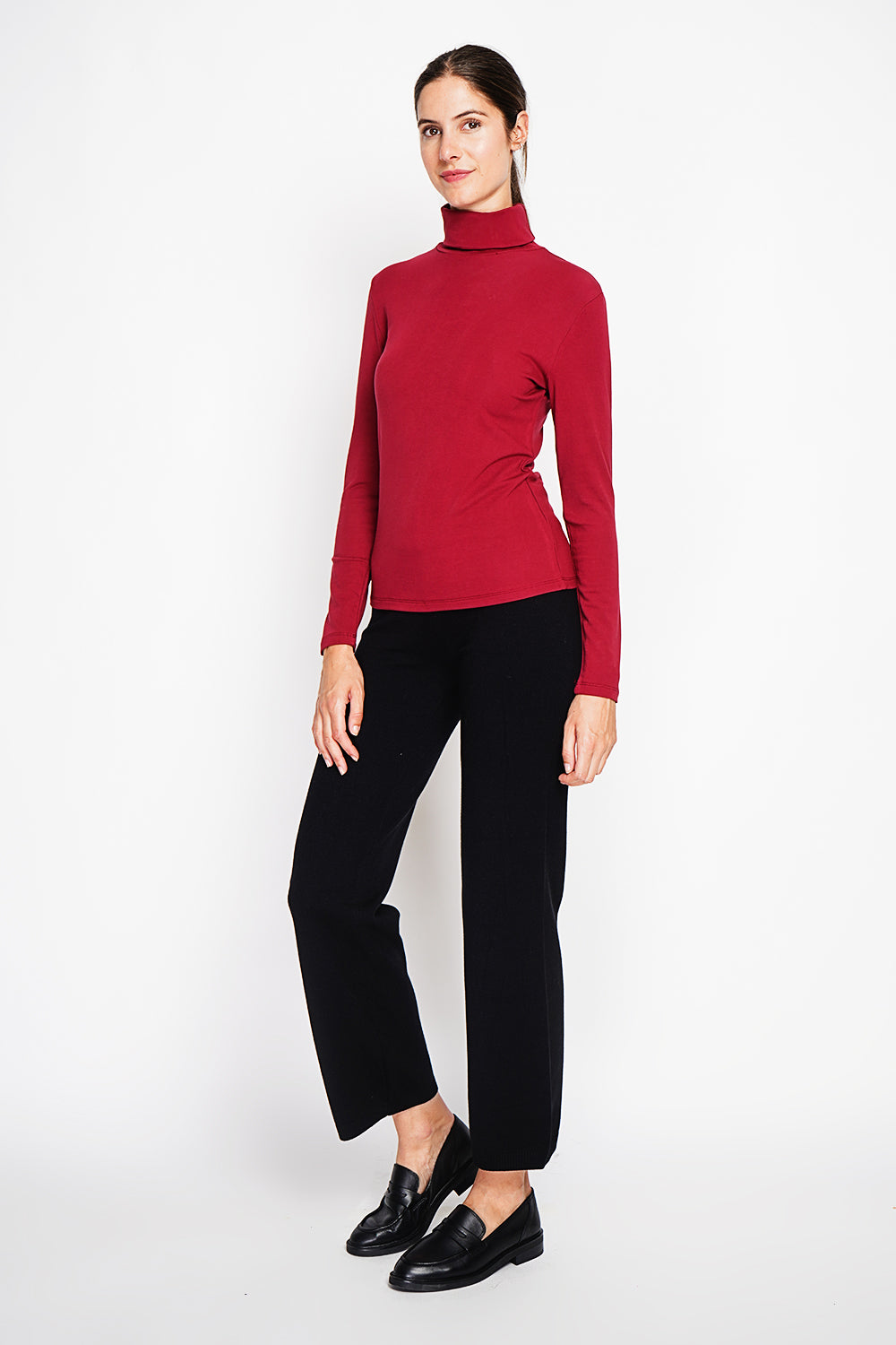 Maglione a collo alto con pelliccia termica e maniche lunghe Bordeaux
