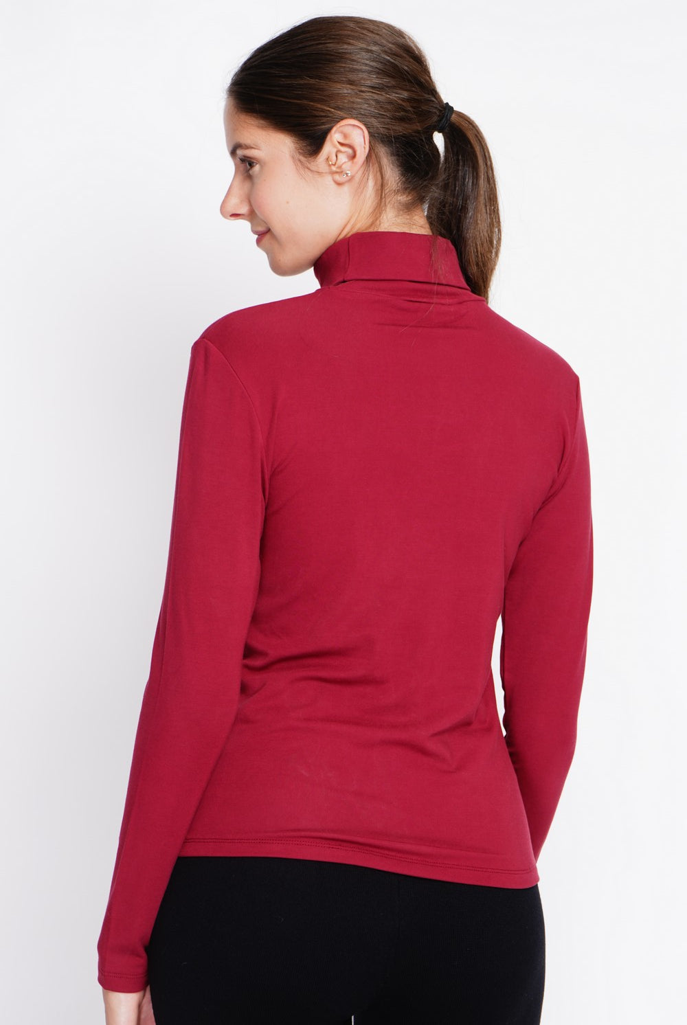 Maglione a collo alto con pelliccia termica e maniche lunghe Bordeaux