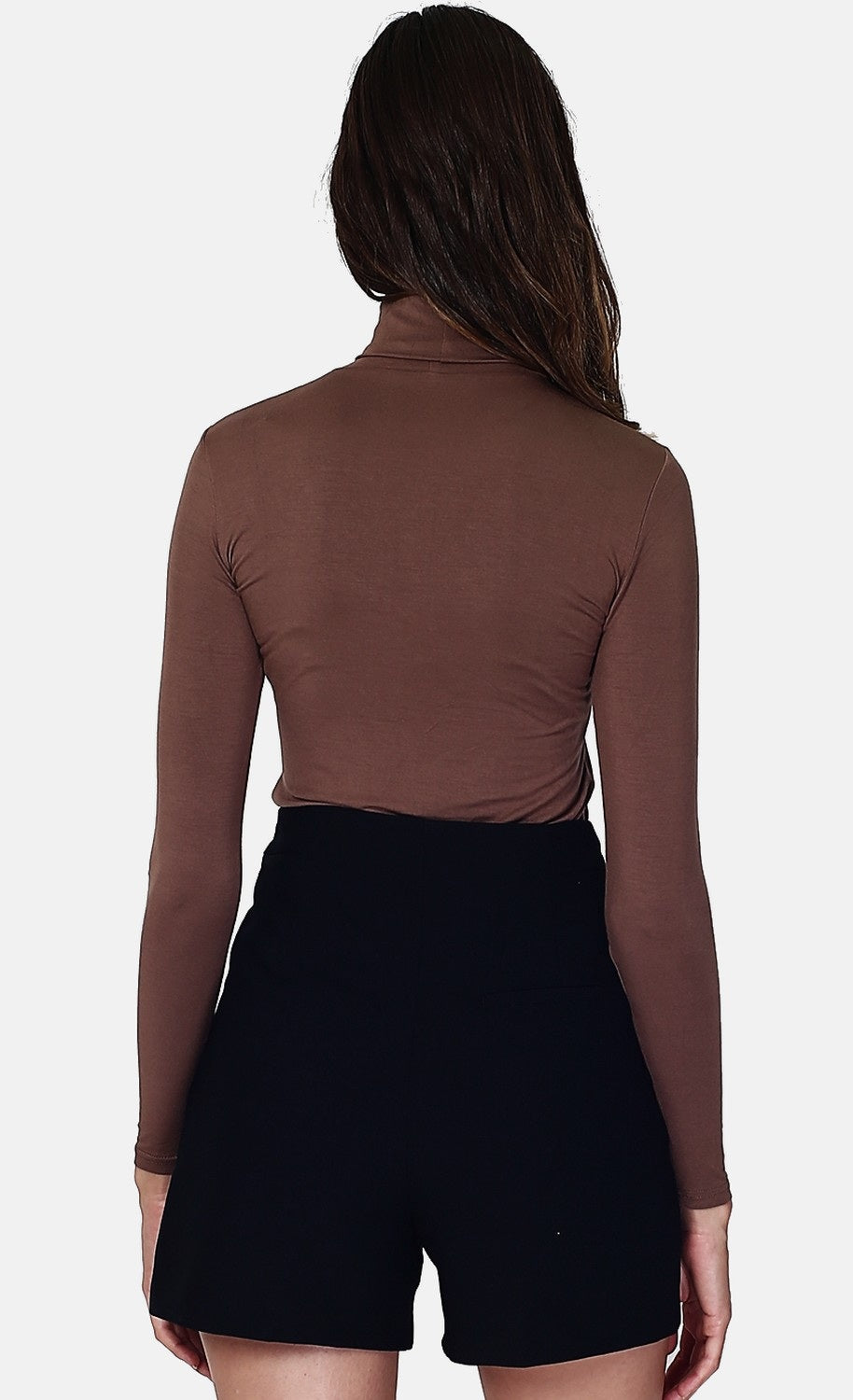 Maglione a collo alto con pelliccia termica e maniche lunghe Caffè