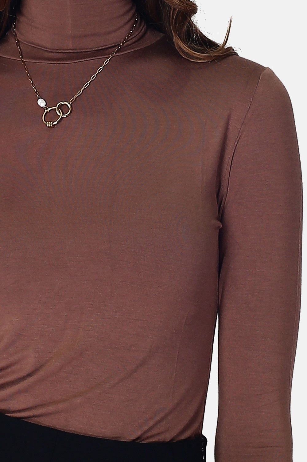Maglione a collo alto con pelliccia termica e maniche lunghe Caffè