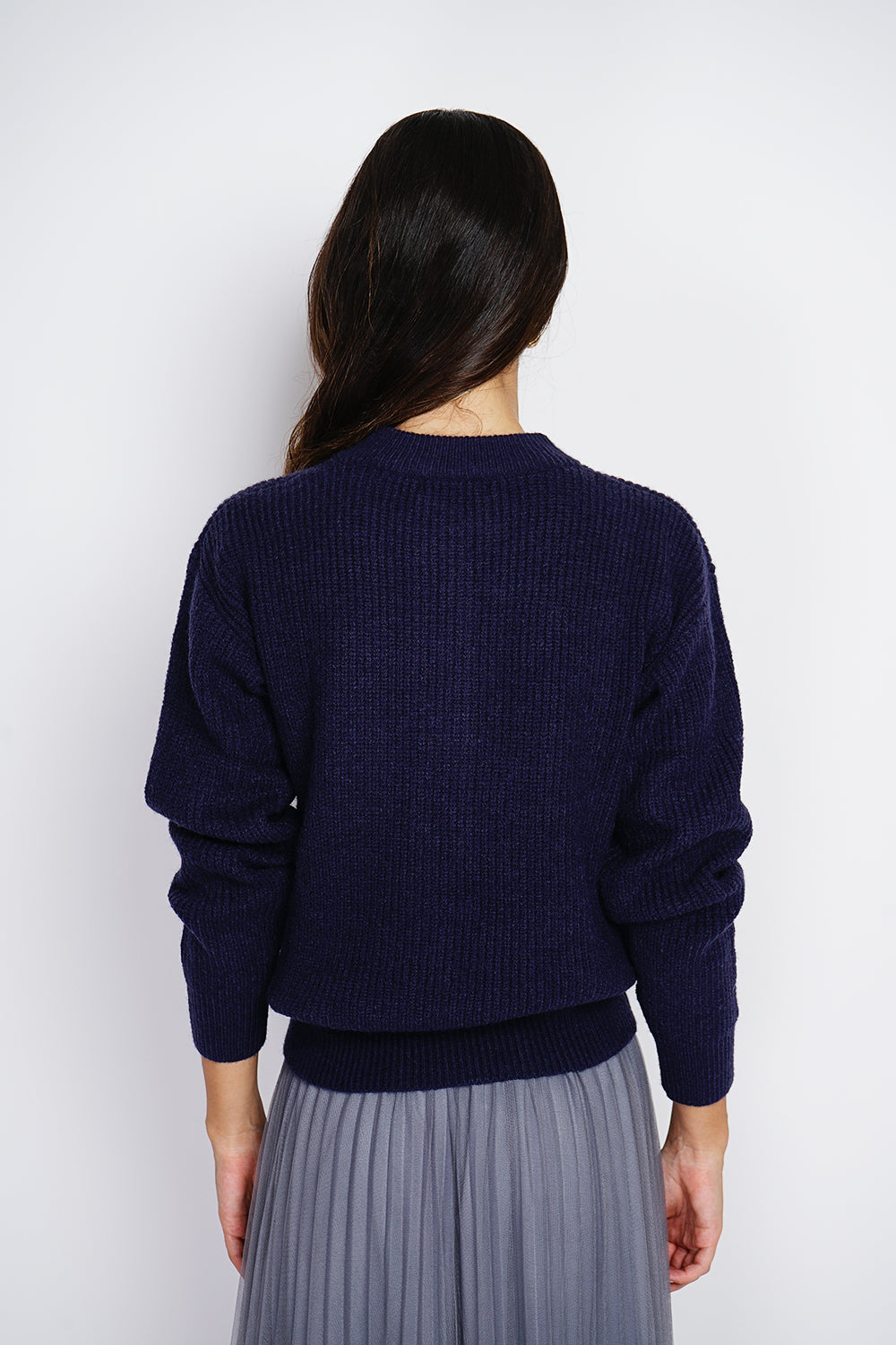 Maglione a collo alto, abbottonatura elegante, maglia a coste Blu Notte
