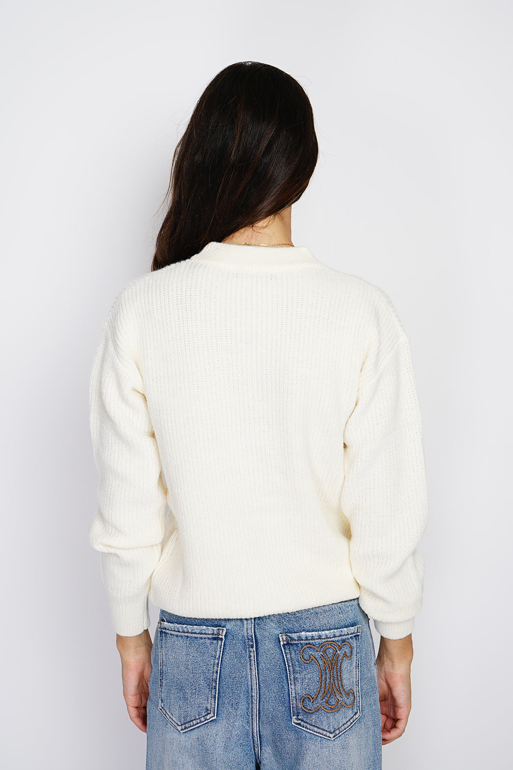 Maglione a collo alto, abbottonatura elegante, maglia a coste Naturale