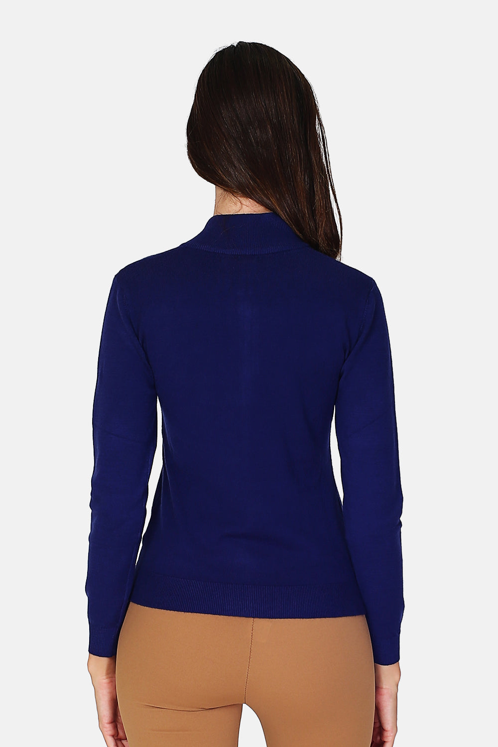 Cardigan classico con zip in maglia a 3 strati e maniche lunghe Blu Notte
