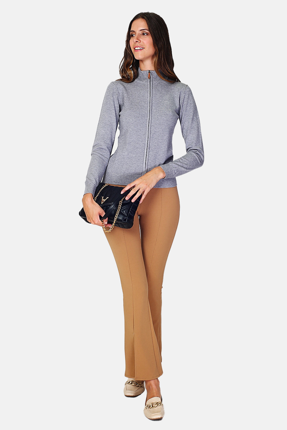 Cardigan classico con zip in maglia a 3 strati e maniche lunghe Flanella