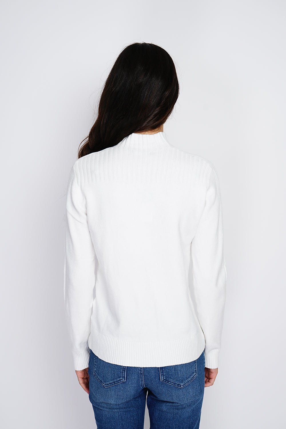 Maglione a coste con collo alto e maniche lunghe Naturale