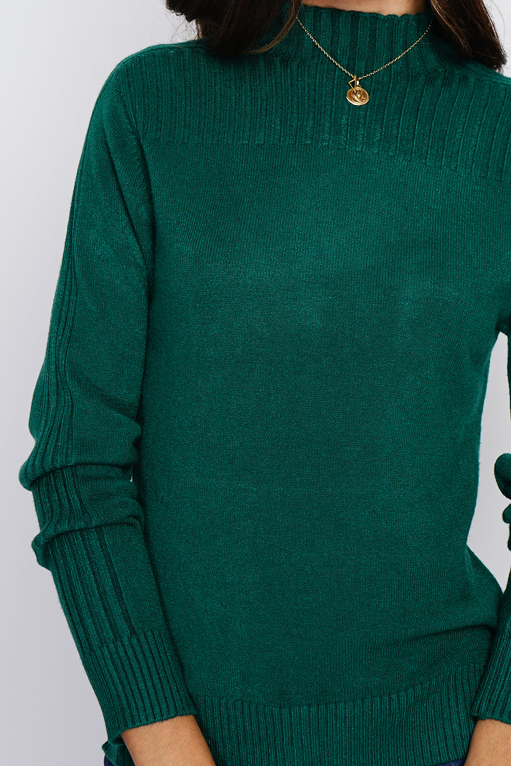 Maglione a coste con collo alto e maniche lunghe Amazon Green