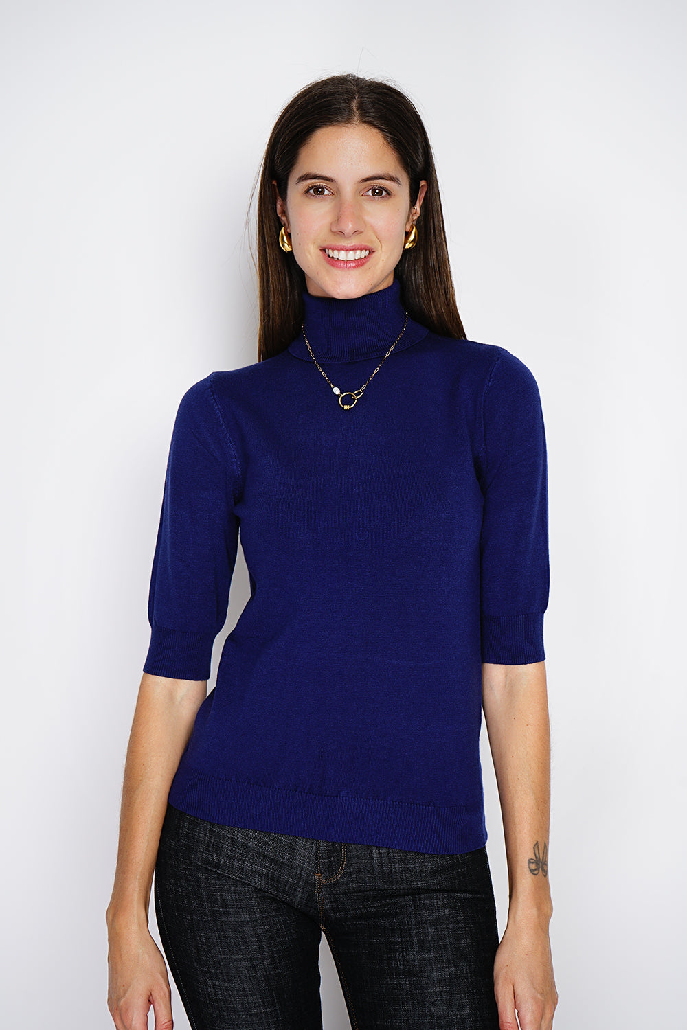 Dolcevita classico Twin-set in maglia a 3 fili con maniche lunghe Blu Notte