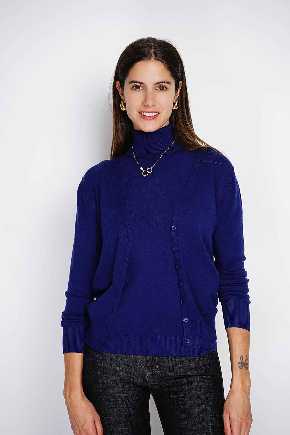 Dolcevita classico Twin-set in maglia a 3 fili con maniche lunghe Blu Notte