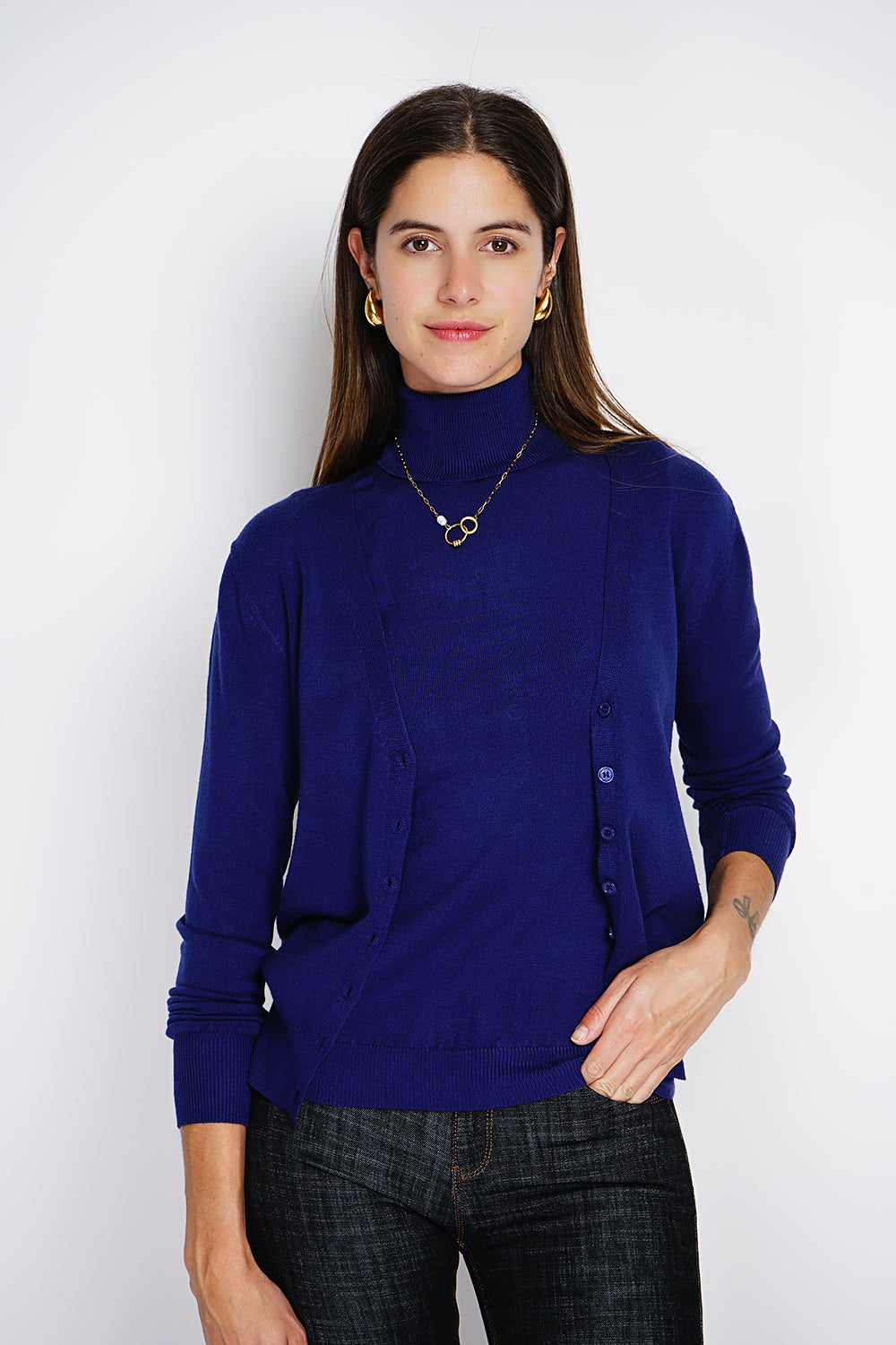 Dolcevita classico Twin-set in maglia a 3 fili con maniche lunghe Blu Notte