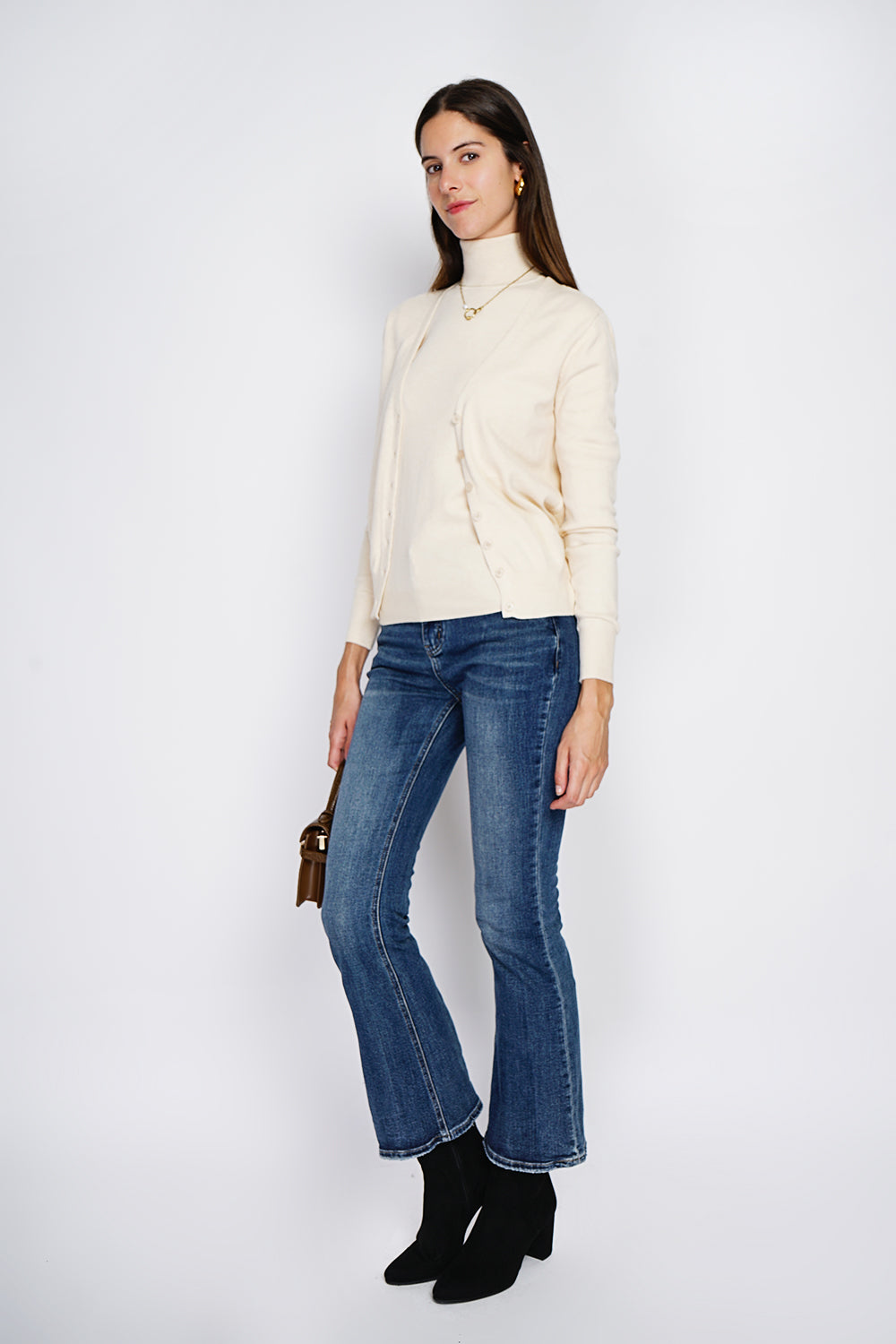 Dolcevita classico Twin-set in maglia a 3 fili con maniche lunghe Crema