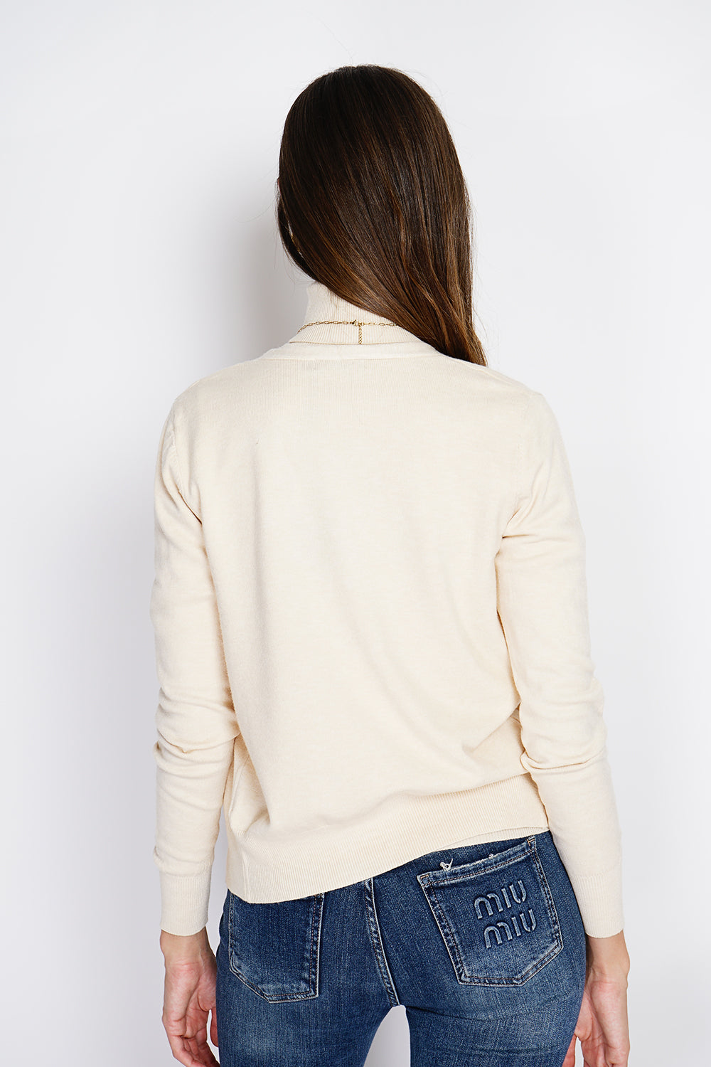 Dolcevita classico Twin-set in maglia a 3 fili con maniche lunghe Crema