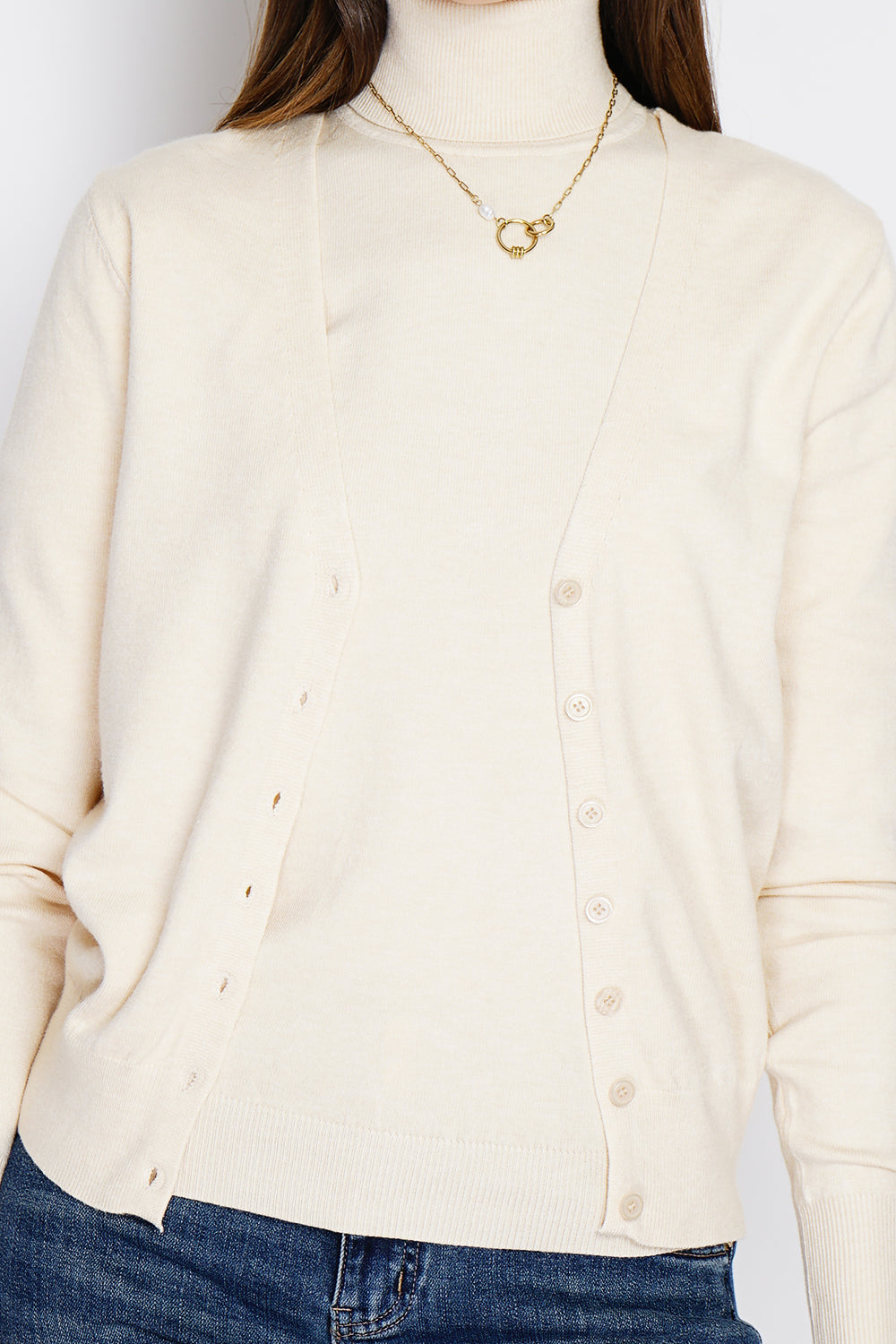 Dolcevita classico Twin-set in maglia a 3 fili con maniche lunghe Crema