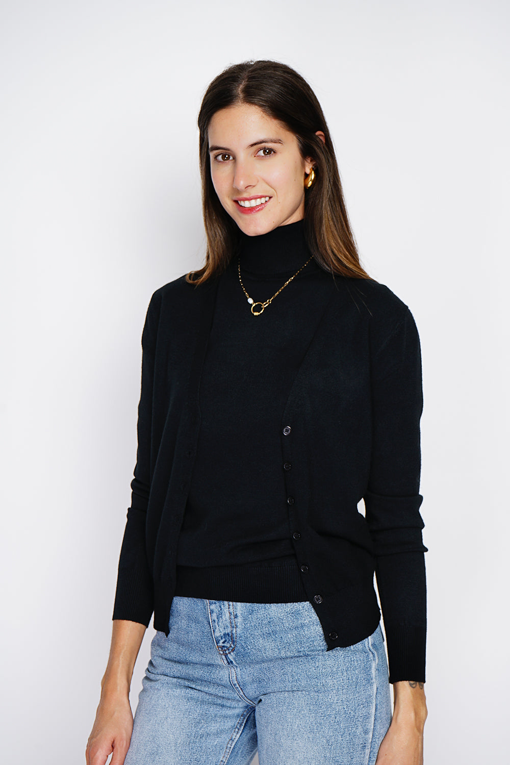 Dolcevita classico Twin-set in maglia a 3 fili con maniche lunghe Nero