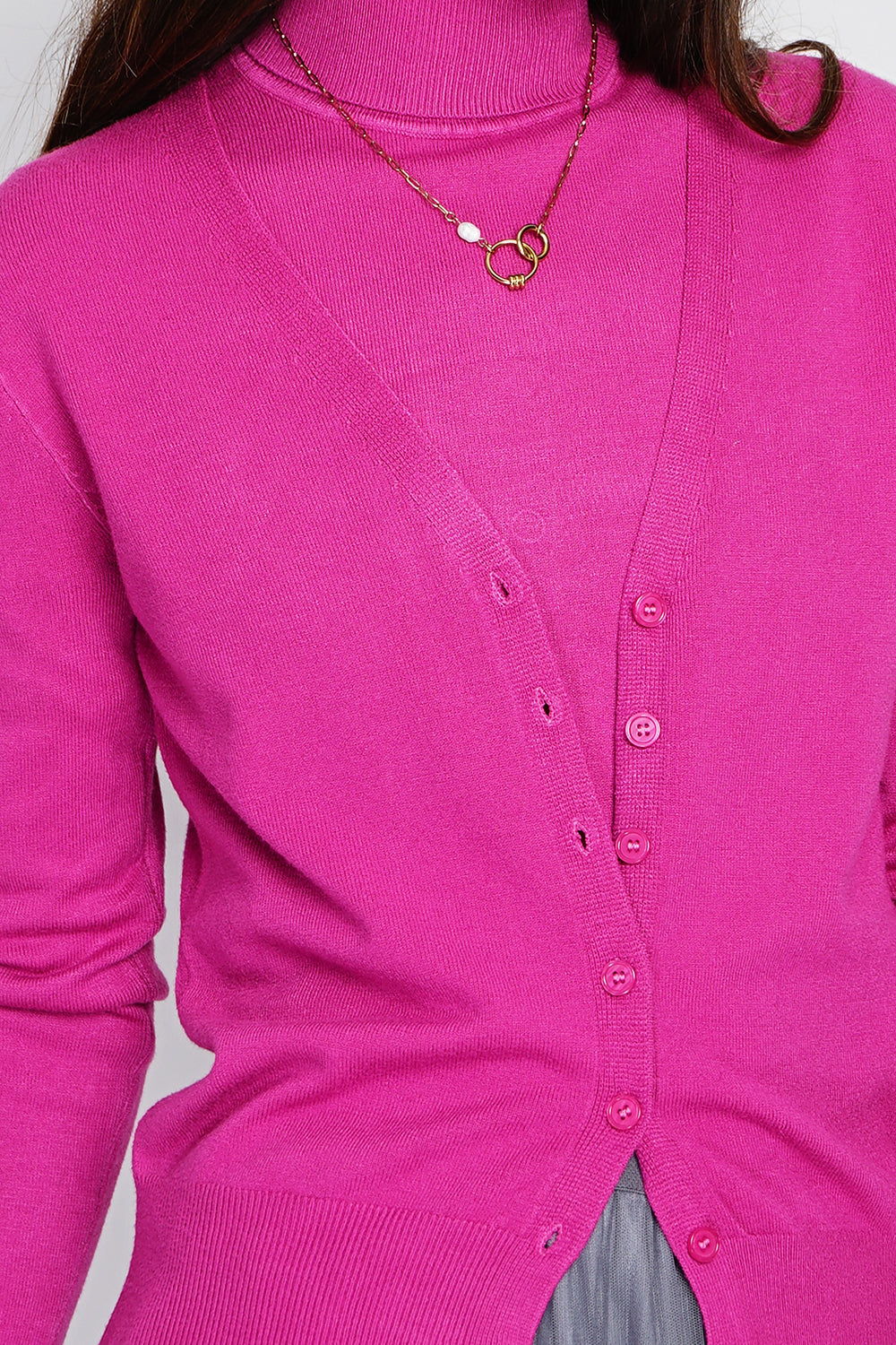 Dolcevita classico Twin-set in maglia a 3 fili con maniche lunghe Orchidea