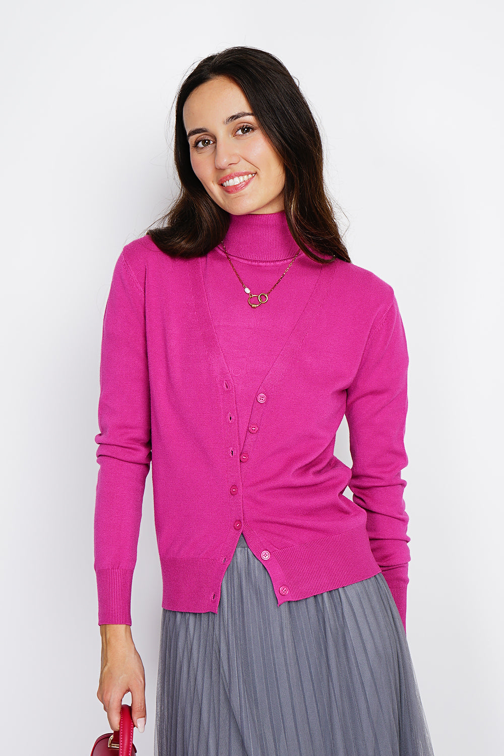 Dolcevita classico Twin-set in maglia a 3 fili con maniche lunghe Orchidea