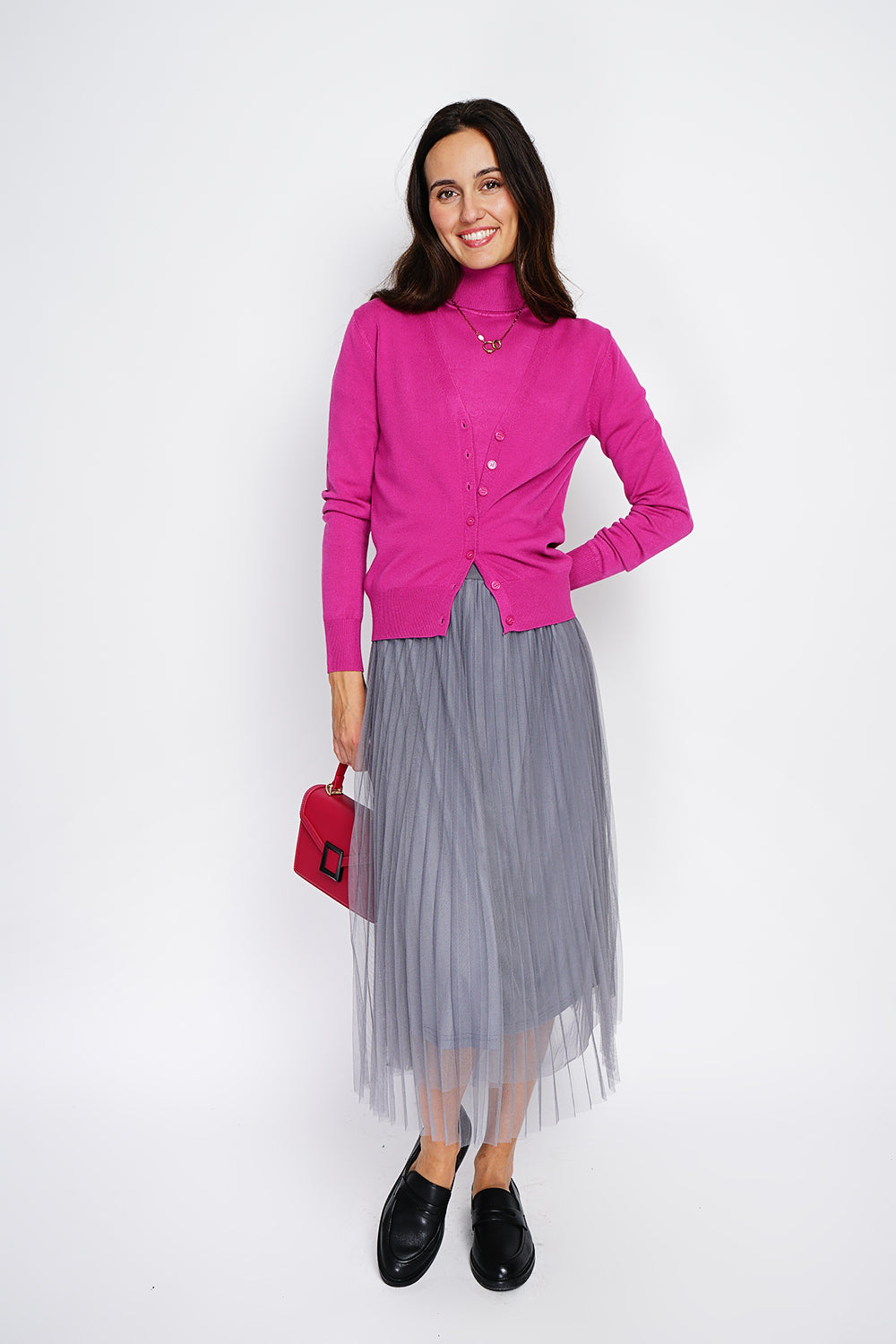 Dolcevita classico Twin-set in maglia a 3 fili con maniche lunghe Orchidea