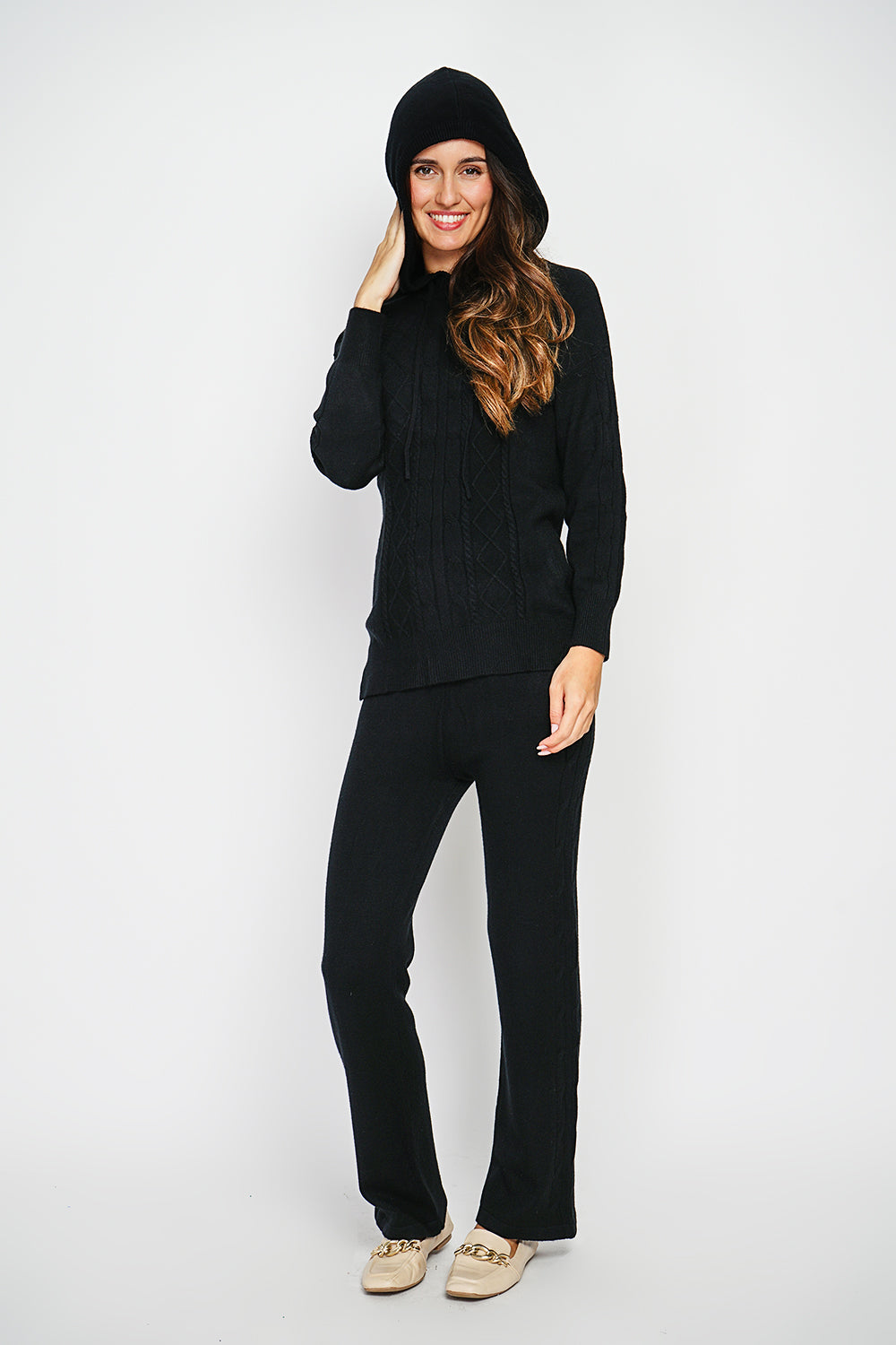 Set Maglione Con Cappuccio E Pantaloni A Gamba Larga - Nero - Assuili