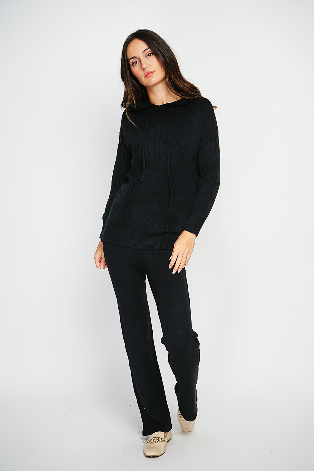 Set Maglione Con Cappuccio E Pantaloni A Gamba Larga - Nero - Assuili