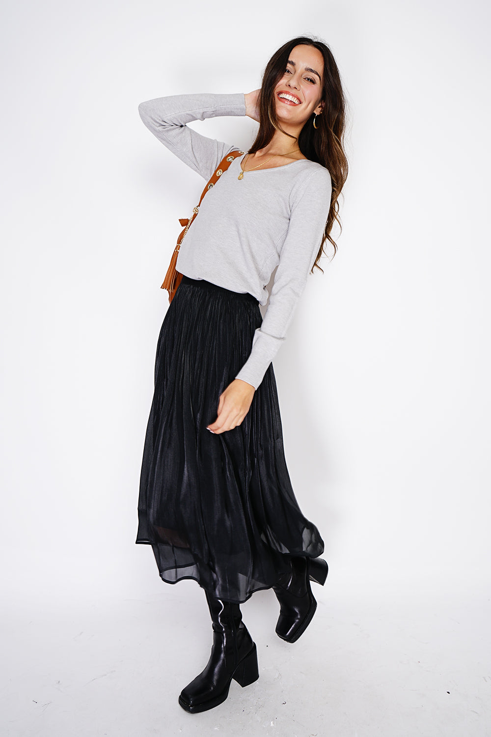 Maglione classico con scollo a V in maglia a 3 strati e maniche lunghe GLASSATO
