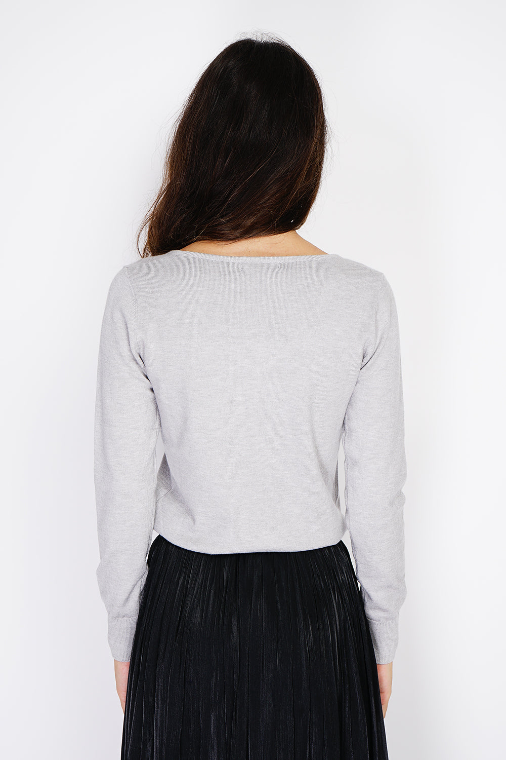 Maglione classico con scollo a V in maglia a 3 strati e maniche lunghe GLASSATO