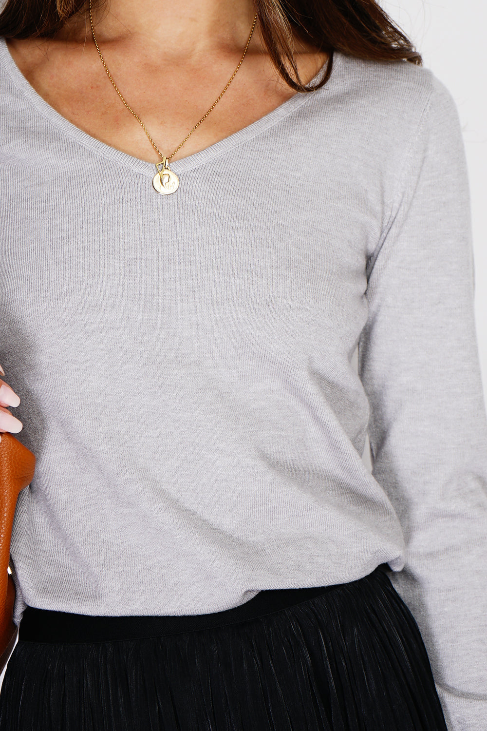 Maglione classico con scollo a V in maglia a 3 strati e maniche lunghe GLASSATO