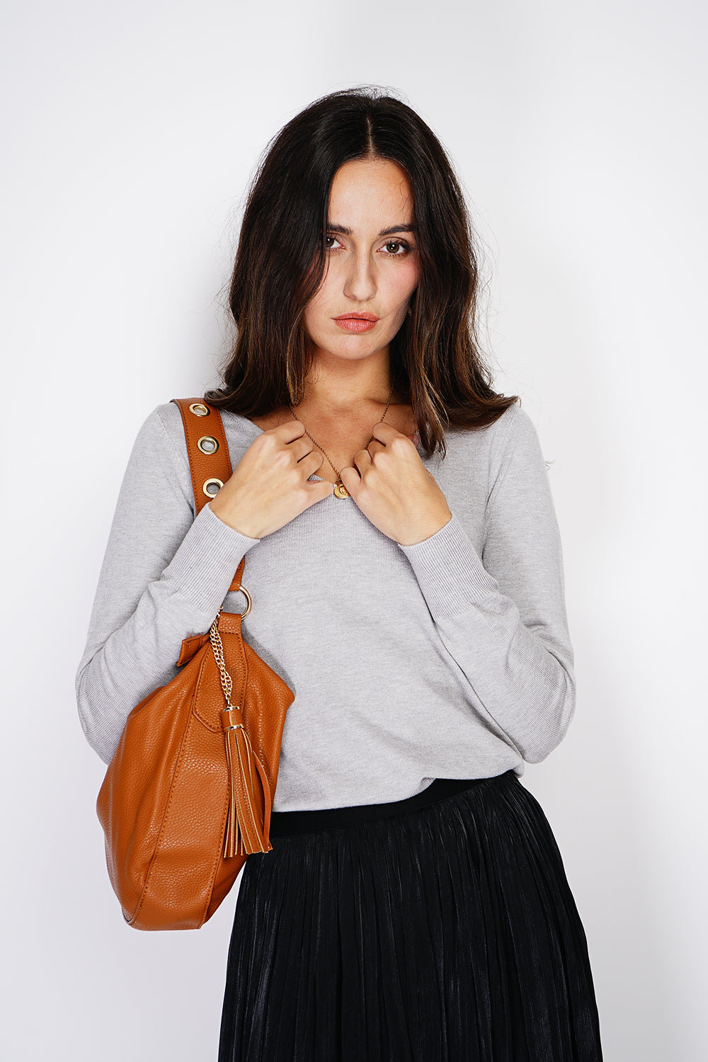 Maglione classico con scollo a V in maglia a 3 strati e maniche lunghe GLASSATO