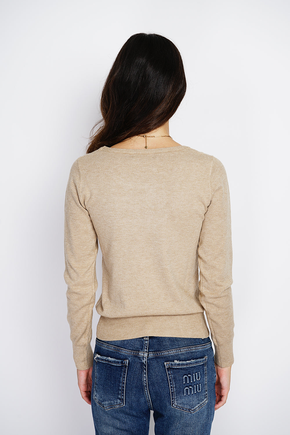 Maglione classico girocollo in maglia a 3 strati con maniche lunghe CAMMELLO