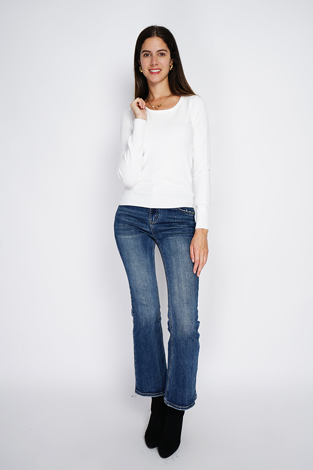 Maglione classico girocollo in maglia a 3 strati con maniche lunghe NATURALE