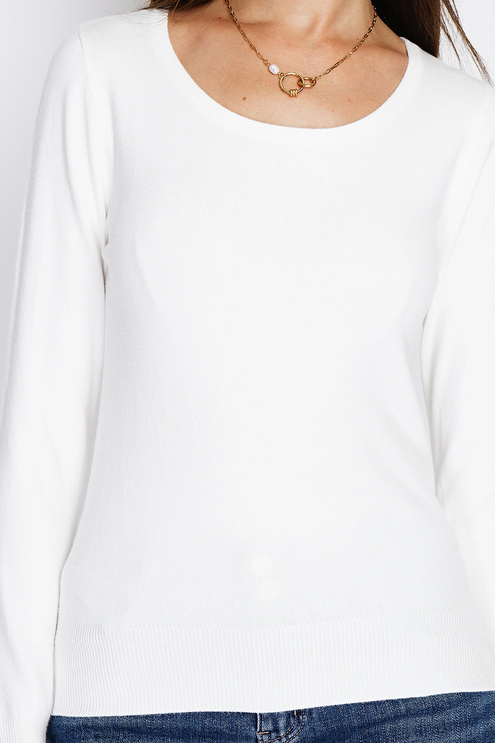 Maglione classico girocollo in maglia a 3 strati con maniche lunghe NATURALE
