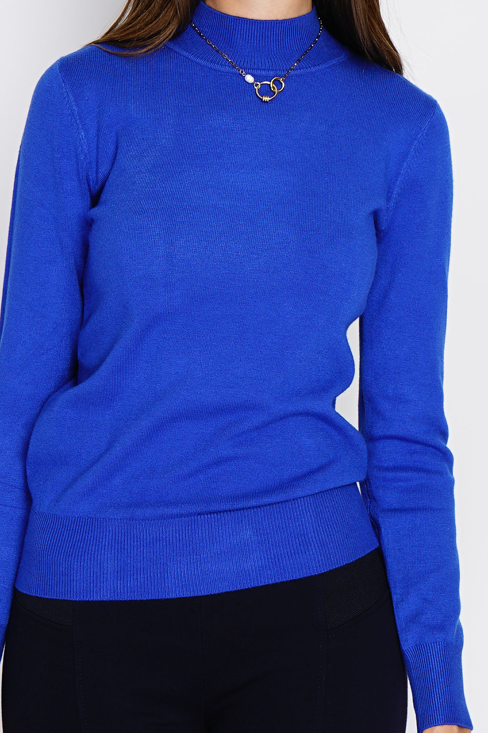 Maglione classico a collo alto lavorato a maglia con 3 fili e maniche lunghe Reale
